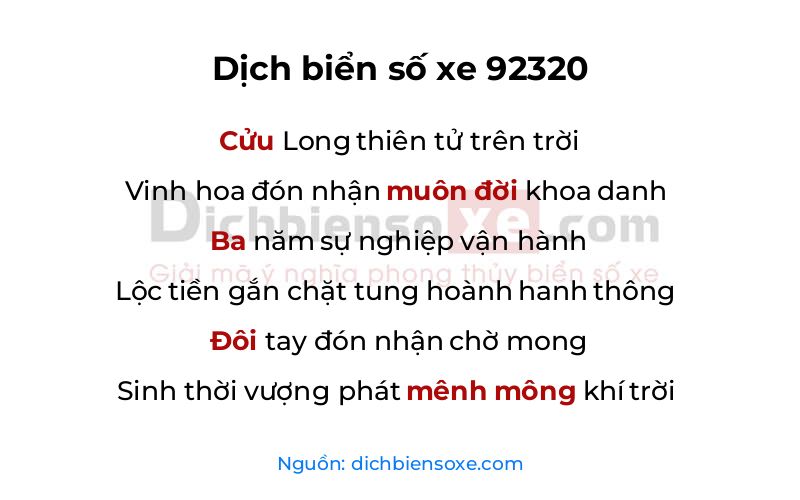 Dịch thơ biển số 92320