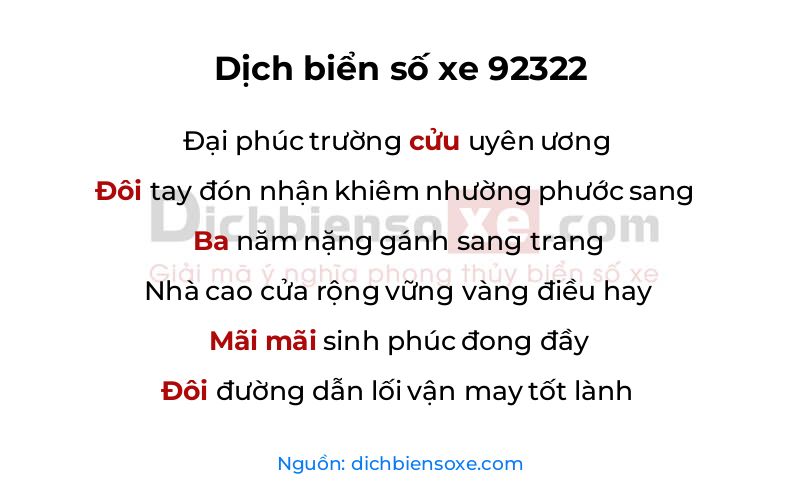 Dịch thơ biển số 92322