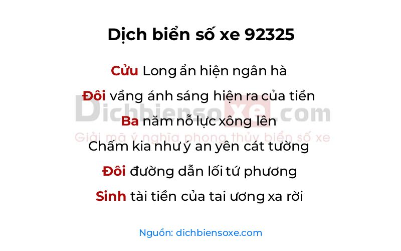 Dịch thơ biển số 92325