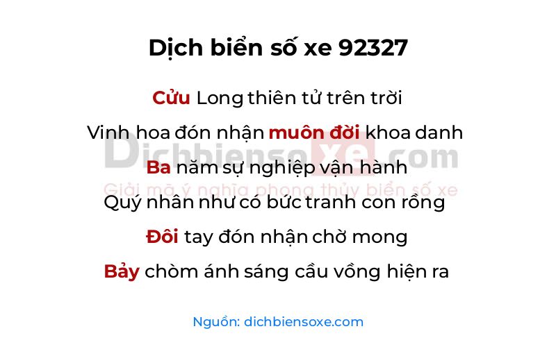 Dịch thơ biển số 92327