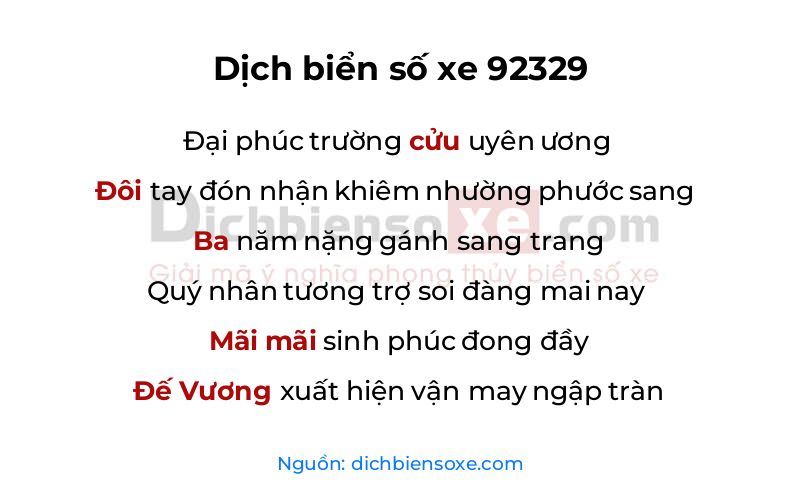 Dịch thơ biển số 92329