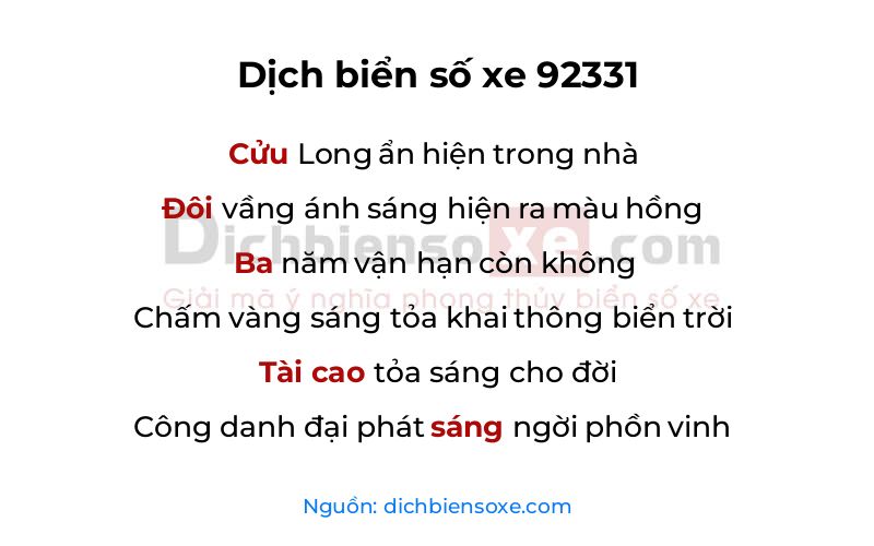 Dịch thơ biển số 92331