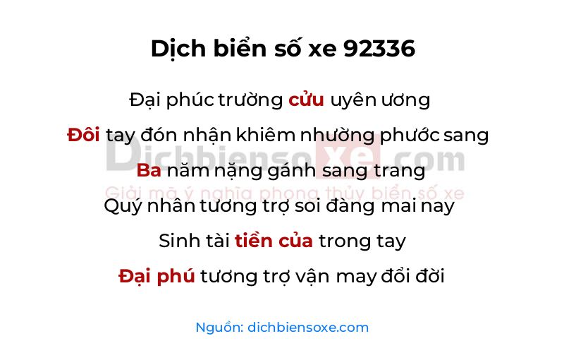 Dịch thơ biển số 92336