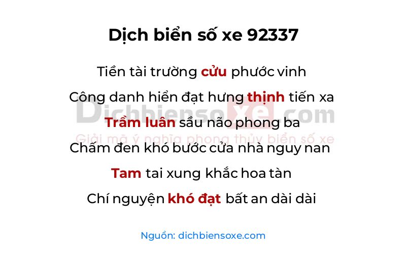 Dịch thơ biển số 92337
