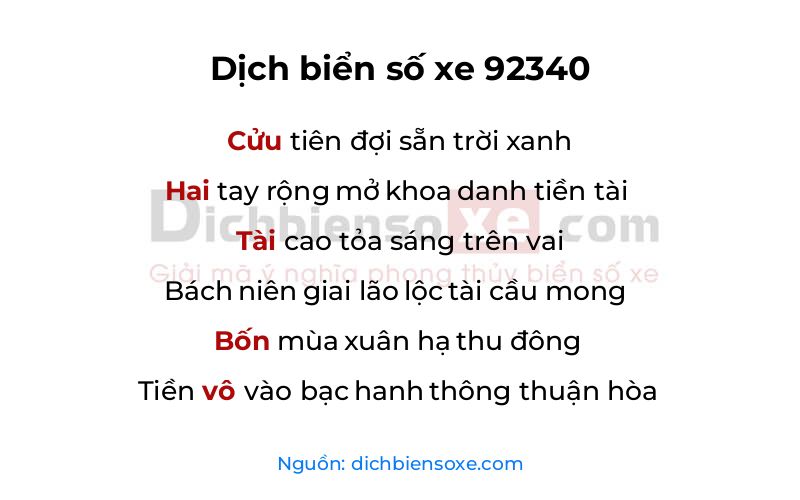 Dịch thơ biển số 92340