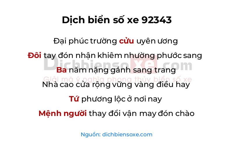 Dịch thơ biển số 92343