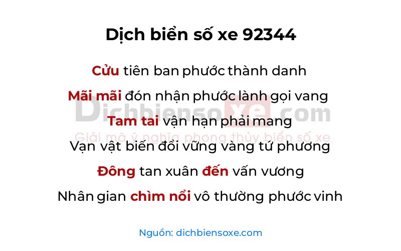Dịch thơ biển số 92344