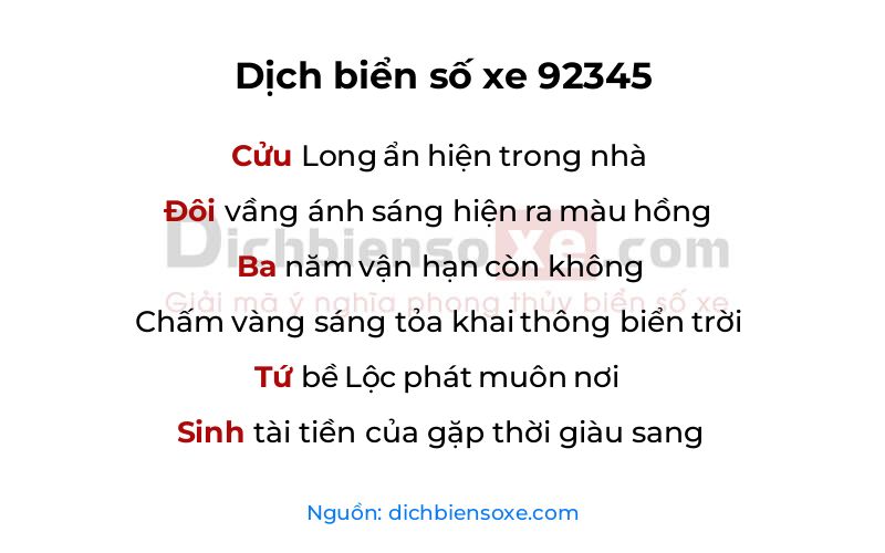 Dịch thơ biển số 92345