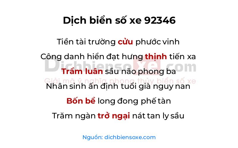 Dịch thơ biển số 92346