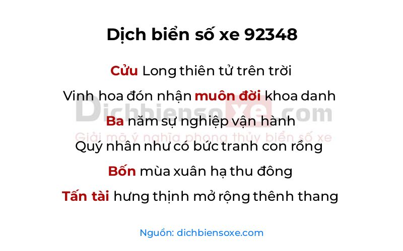 Dịch thơ biển số 92348