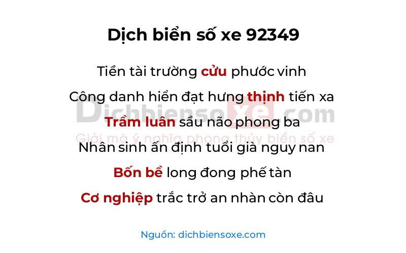 Dịch thơ biển số 92349