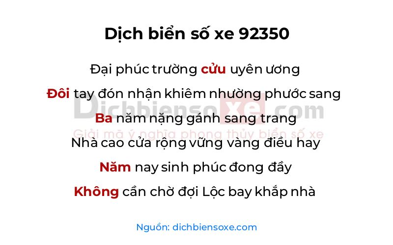 Dịch thơ biển số 92350