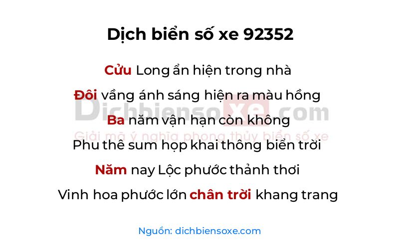 Dịch thơ biển số 92352