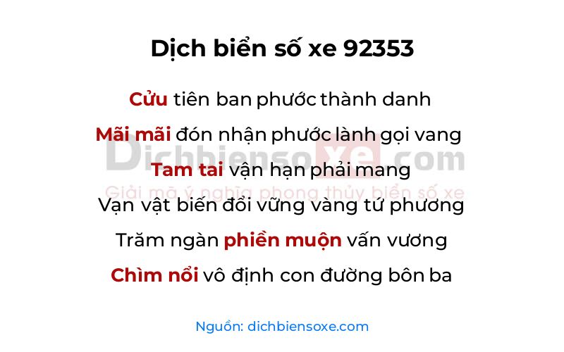 Dịch thơ biển số 92353