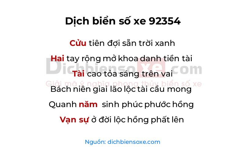 Dịch thơ biển số 92354