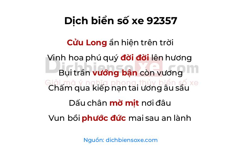 Dịch thơ biển số 92357