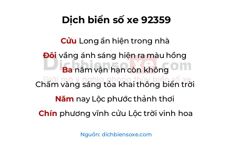 Dịch thơ biển số 92359