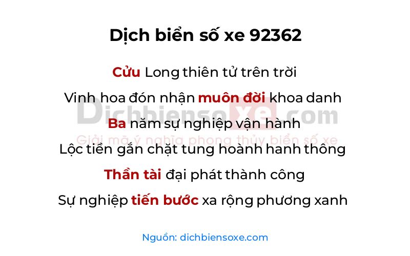 Dịch thơ biển số 92362