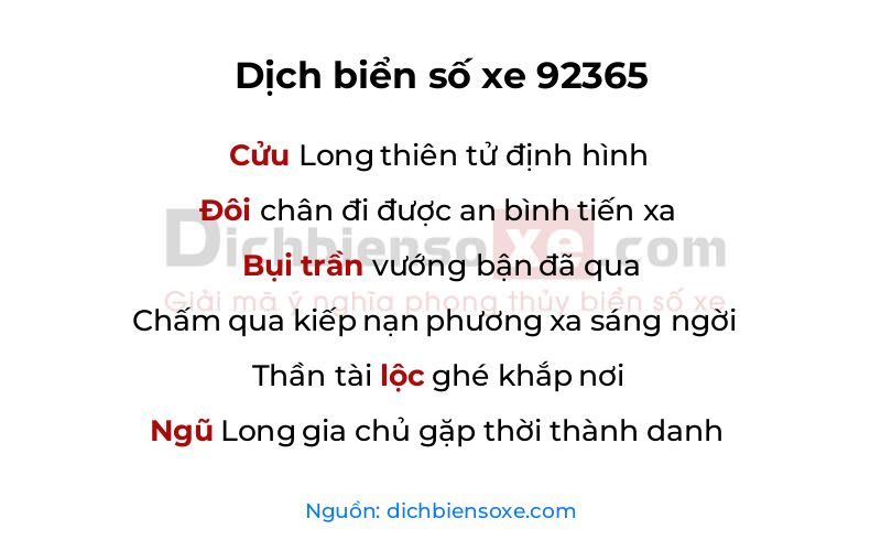 Dịch thơ biển số 92365