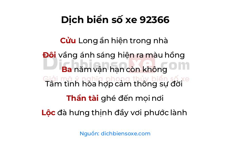 Dịch thơ biển số 92366