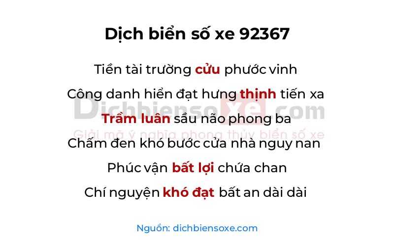 Dịch thơ biển số 92367
