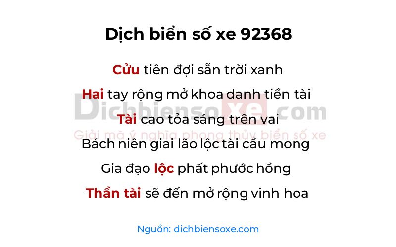 Dịch thơ biển số 92368