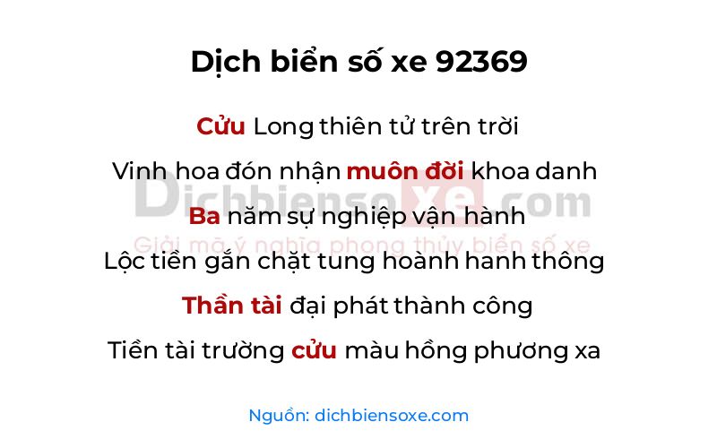 Dịch thơ biển số 92369