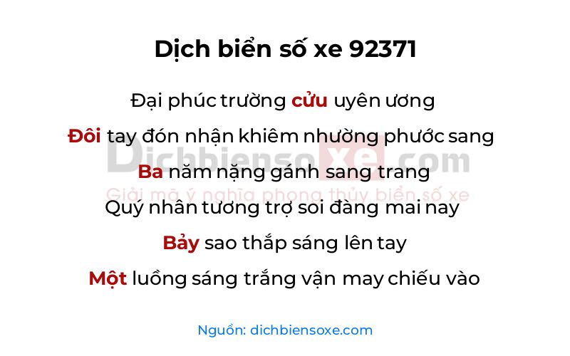Dịch thơ biển số 92371