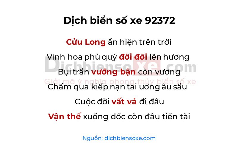 Dịch thơ biển số 92372