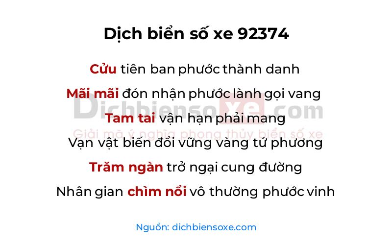 Dịch thơ biển số 92374