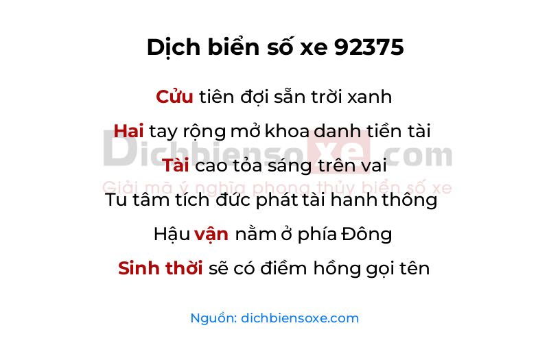 Dịch thơ biển số 92375