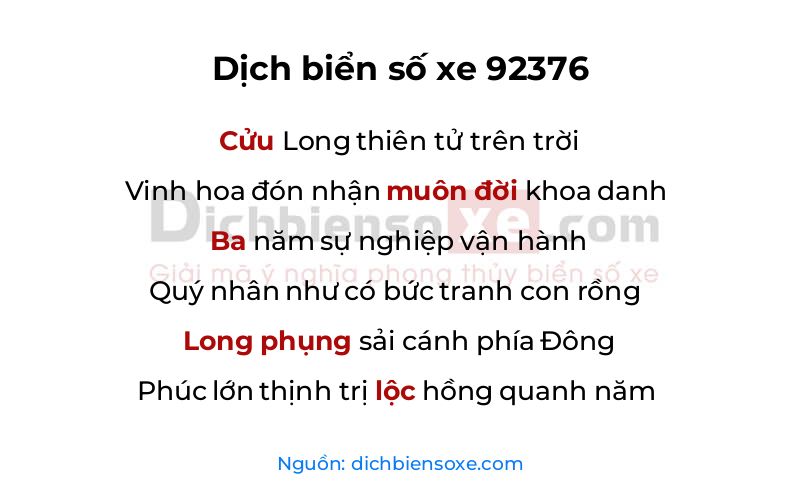 Dịch thơ biển số 92376