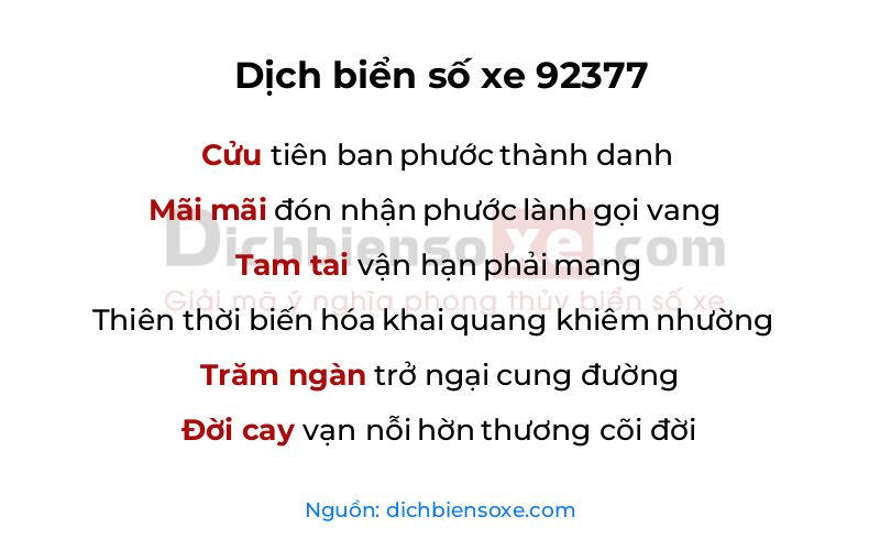 Dịch thơ biển số 92377