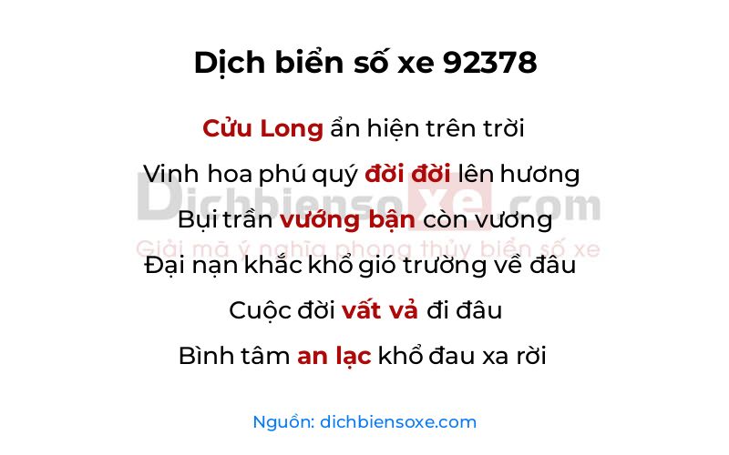 Dịch thơ biển số 92378