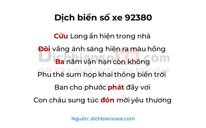 Dịch thơ biển số 92380