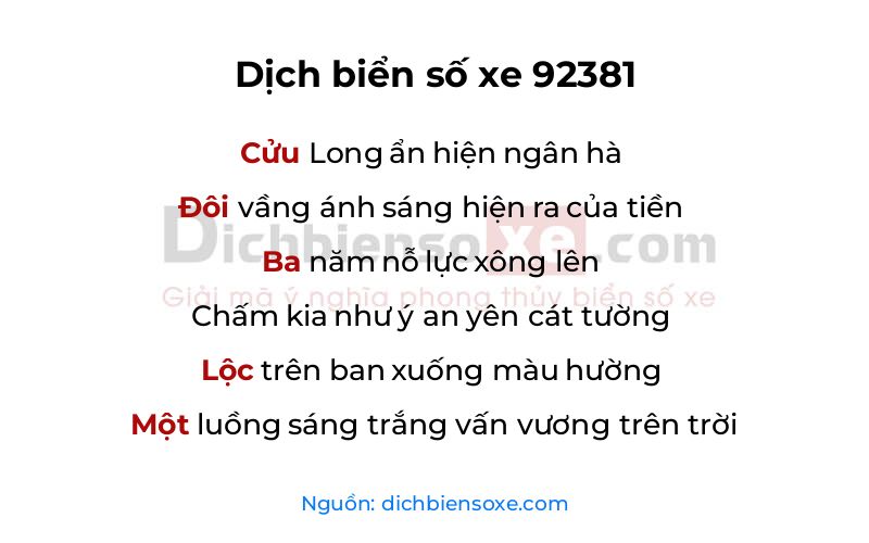 Dịch thơ biển số 92381