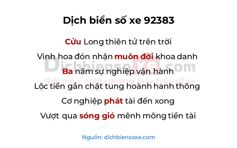 Dịch thơ biển số 92383