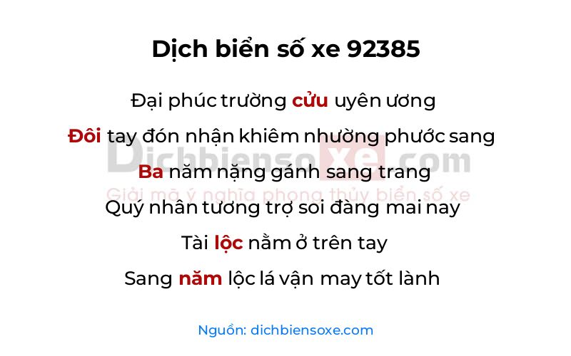 Dịch thơ biển số 92385