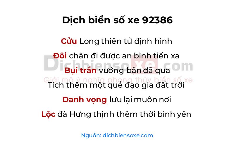 Dịch thơ biển số 92386