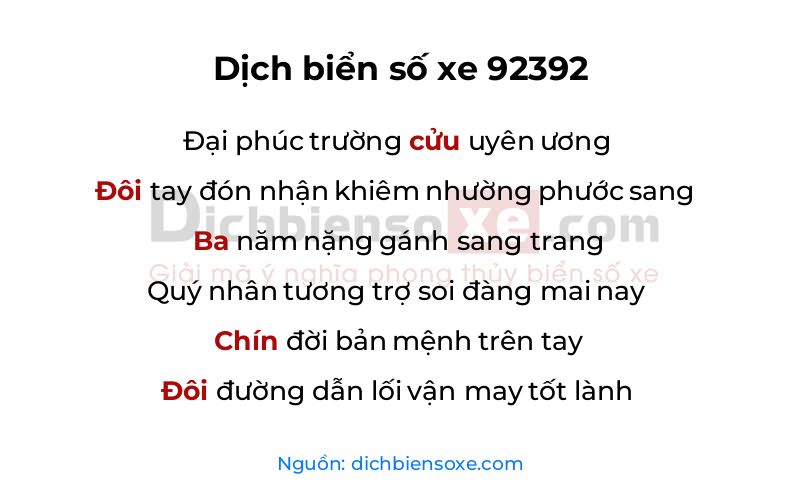 Dịch thơ biển số 92392