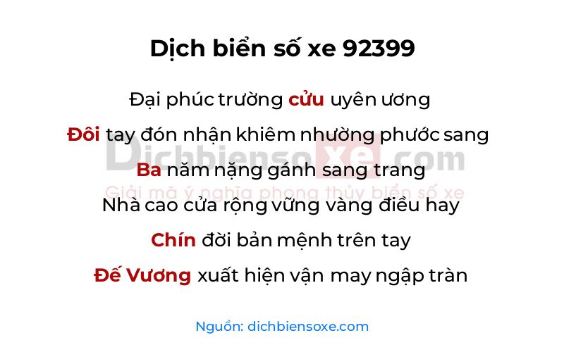 Dịch thơ biển số 92399