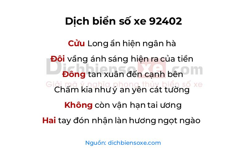 Dịch thơ biển số 92402