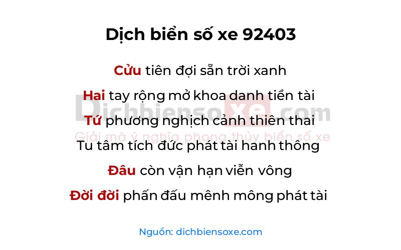 Dịch thơ biển số 92403