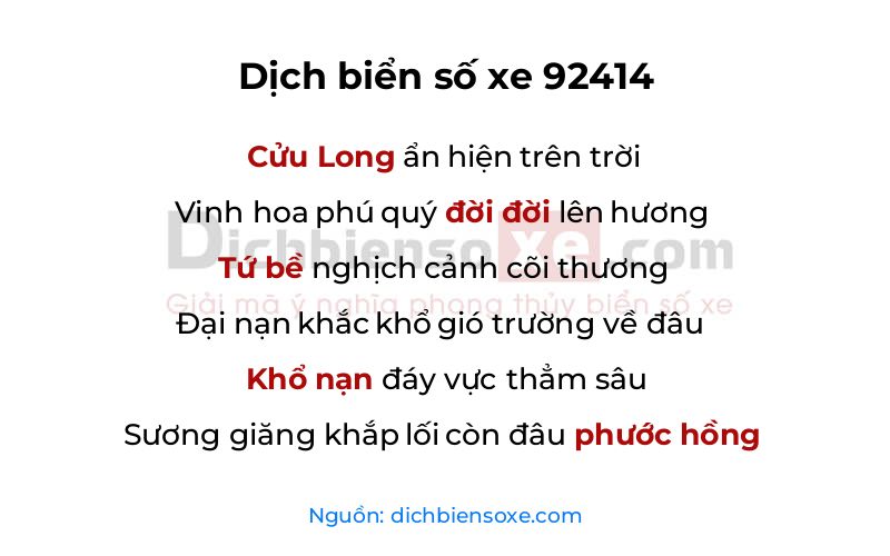 Dịch thơ biển số 92414