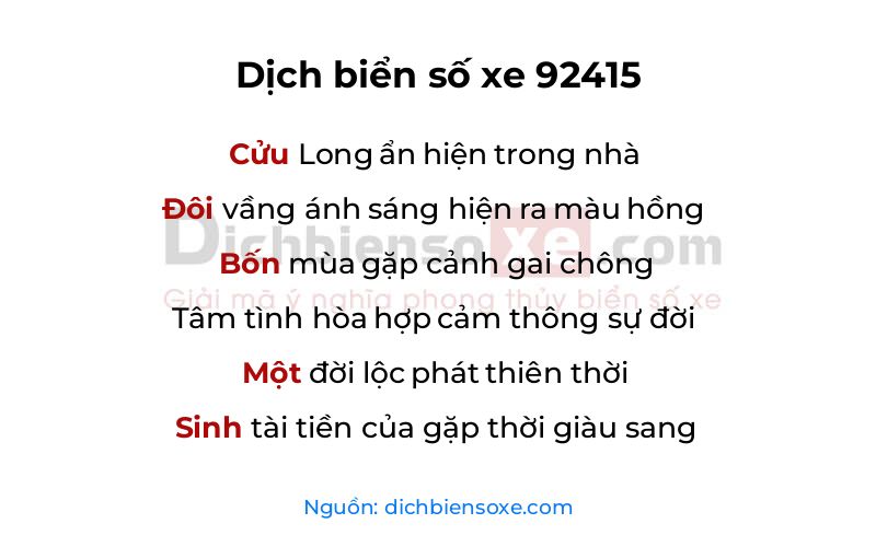 Dịch thơ biển số 92415