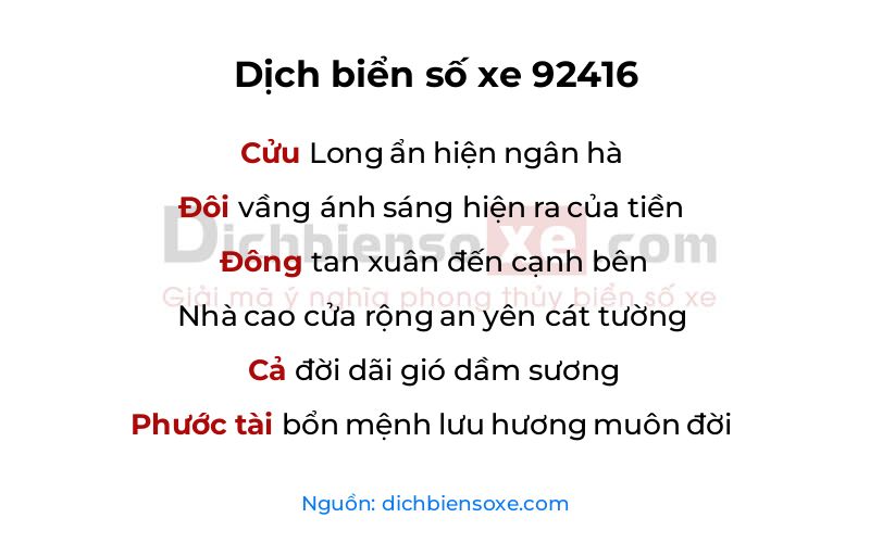 Dịch thơ biển số 92416