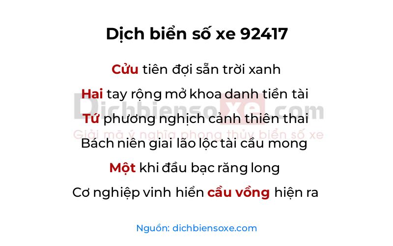 Dịch thơ biển số 92417