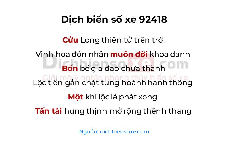 Dịch thơ biển số 92418