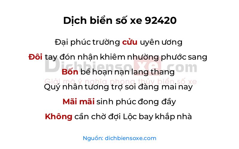 Dịch thơ biển số 92420