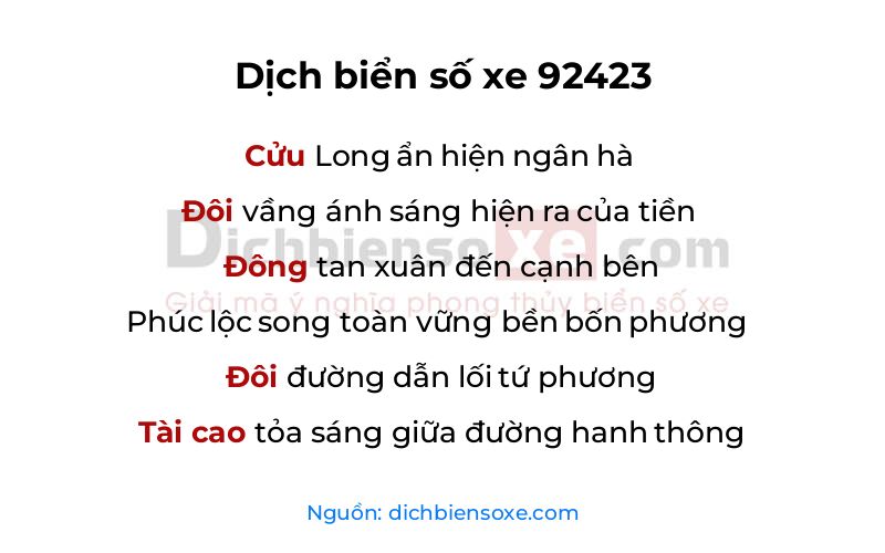Dịch thơ biển số 92423